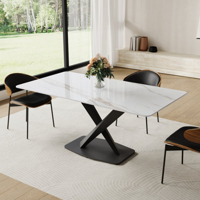 Lesle Faux Marble Top Dining Table with Carbon Steel Base