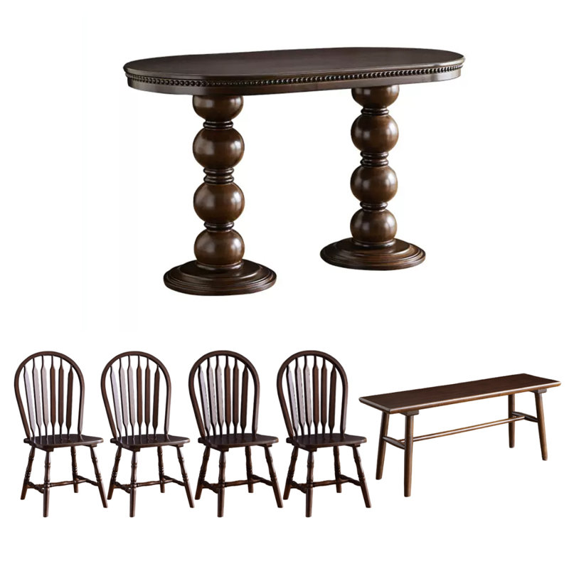 6 - Person Double Pedestal Dining Set, 30.31"H x 31.49"W x 59.05"L 