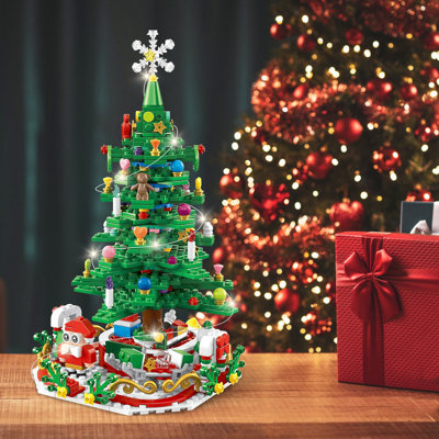 tree building block advent calendar,701 pieces,24-day countdown set with 30 warm USB-powered LED lights,santa,ornaments and snowflake topper,educational tabletop decor for kids ages 3-6