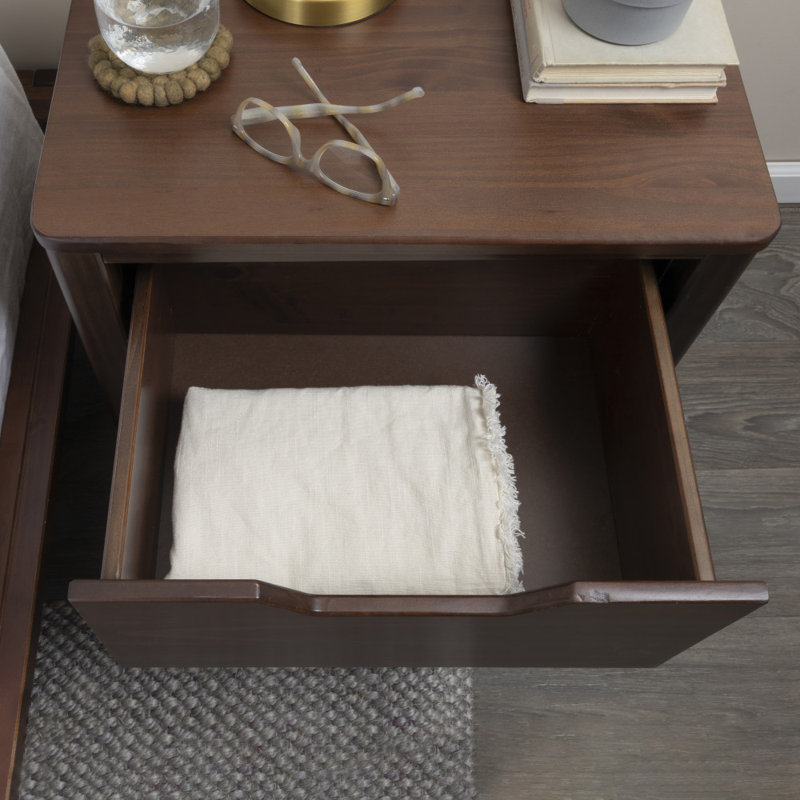 Yume 21.18'' W Solid Wood Nightstand, Mid Brown Stained