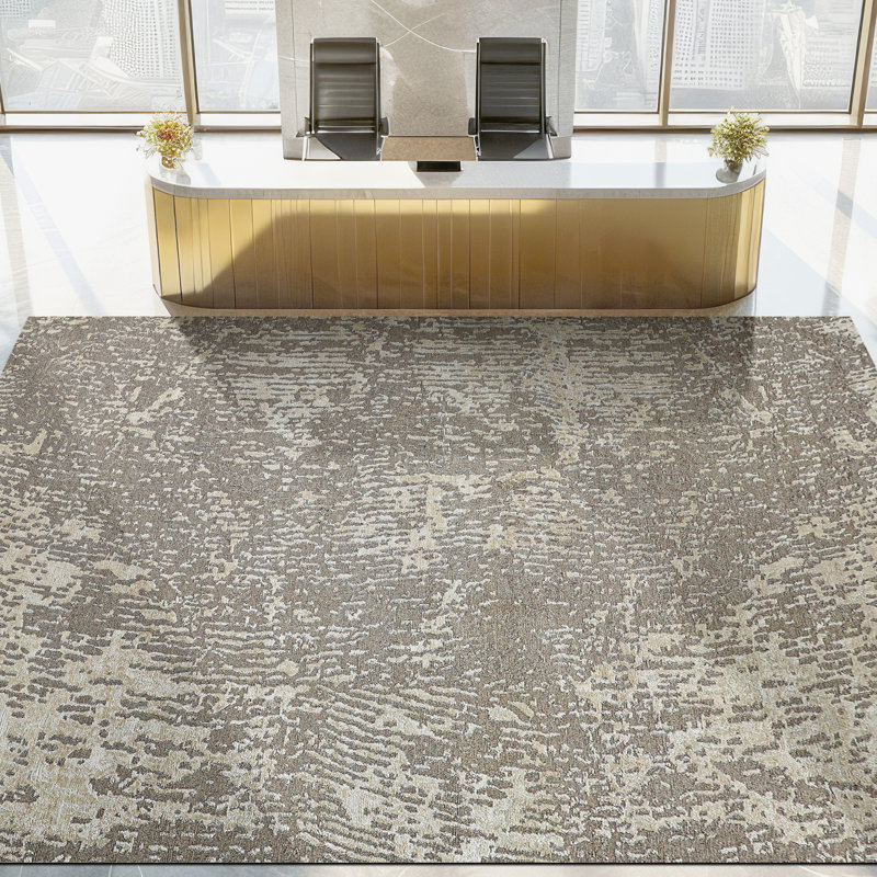 Hand Knotted Abstract Area Rug in Ivory/Beige, Rectangle 5' x 8'