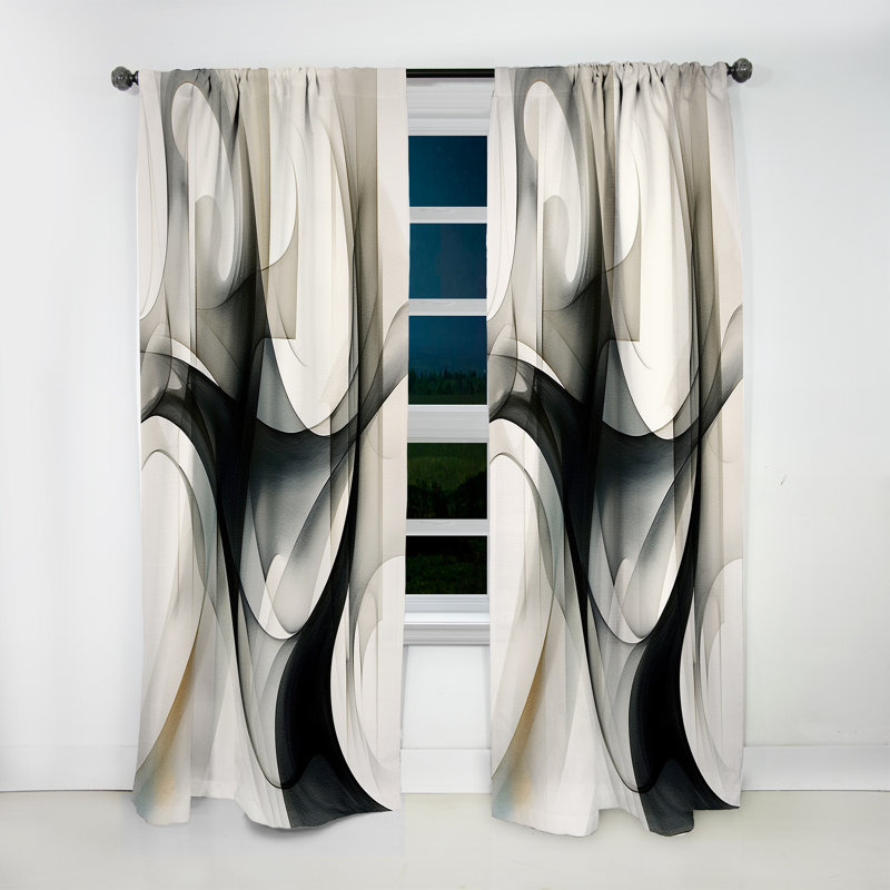 Abstract Neutral XIV - Modern Velvet Curtain - Room Darkening - 1 panel, 52" W x 120" L