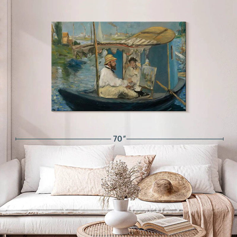 Leisha Claude Monet dans son bateau-atelier, H 30 po x l 45 po
