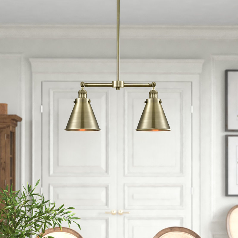 Lustre 2 lumières à abat-jour Donovan, Ampoule non incluse, Laiton brossé, Laiton brossé