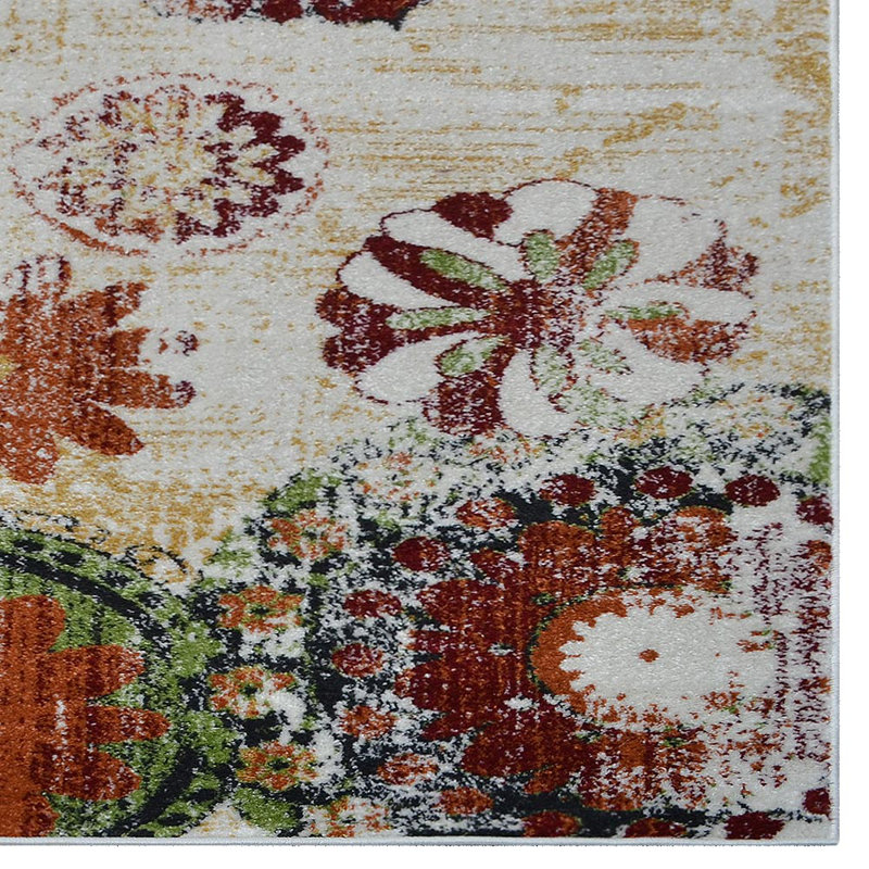 Crayton Machine Made Heatset Polypropylene Area Rugs - Rectangle, Beige Color, Floral Modern Design, Low Pile Machine Made Area Rugs for Living Room, Bed Room