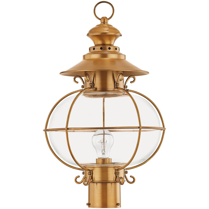 1 Light Outdoor Post Lantern Pendant Fixture with Clear Glass Shade, Brass