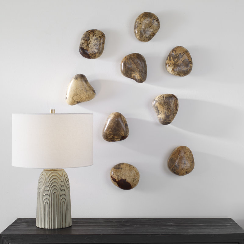 Blue Contemporary Solid Wood Wall Pebble Decor Set
