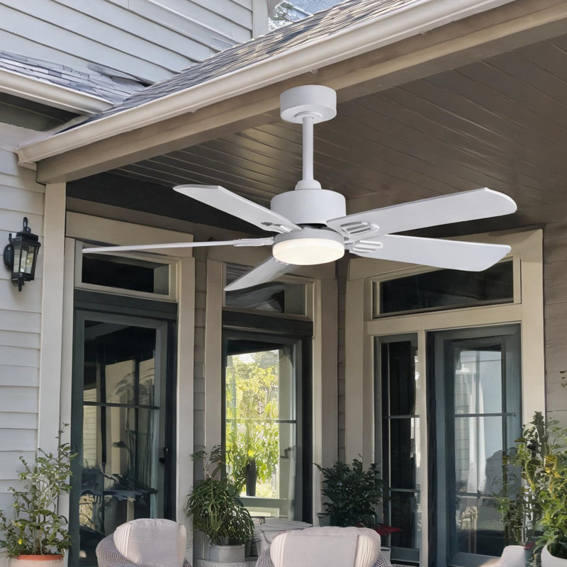 Ventilateur de plafond encastré avec lumière DEL à intensité variable et télécommande, 42 pouces, 5 pales à finition bois réversible, blanc éclatant