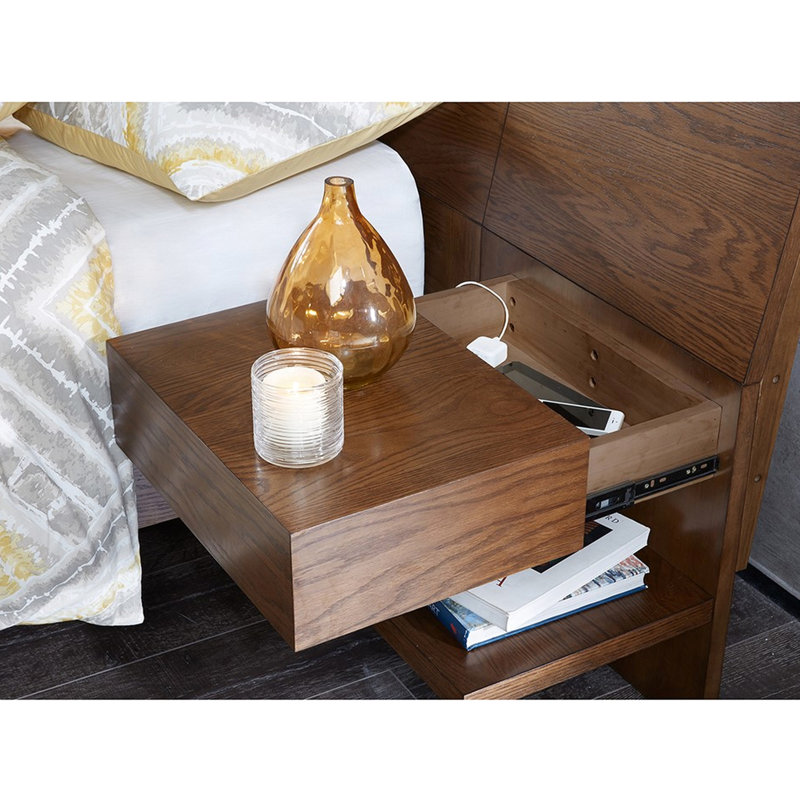 Très grand lit pacane avec 2 tables de chevet non détachables, fabrication en bois avec tables de chevet