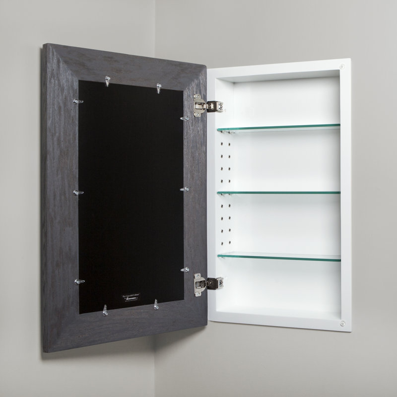 Recessed Picture Frame Door Medicine Cabinet with 3 Adjustable Shelves, Rustic Gray