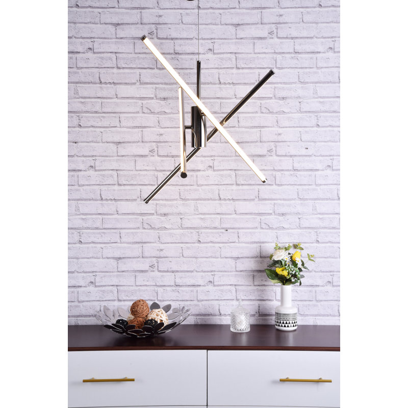 Lustre linéaire moderne de style Spoutnik à 3 lumières Hulse, H 12,5 po x l 28,5 po x P 28,5 po, Nickel poli