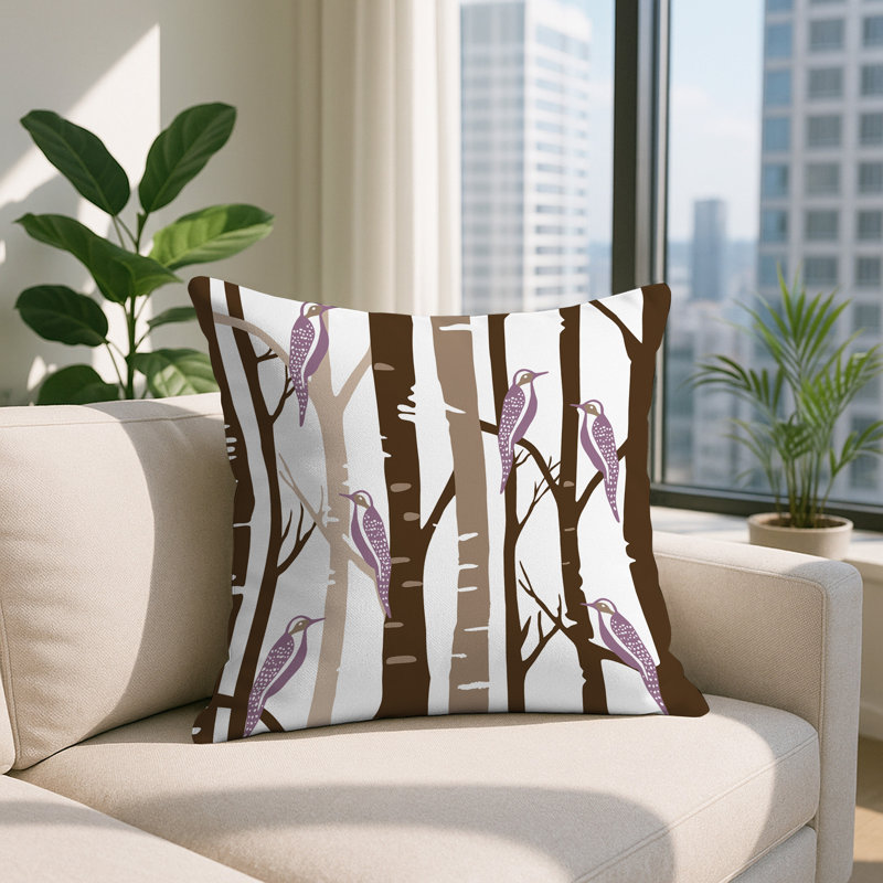 Oreiller carré réversible intérieur / extérieur Dali Bird, Carré 15 po, Mauve