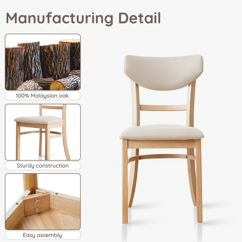 Halo Modern Solid Wood Upholstered Curved Back Side Chair Set Of 2, Natural
