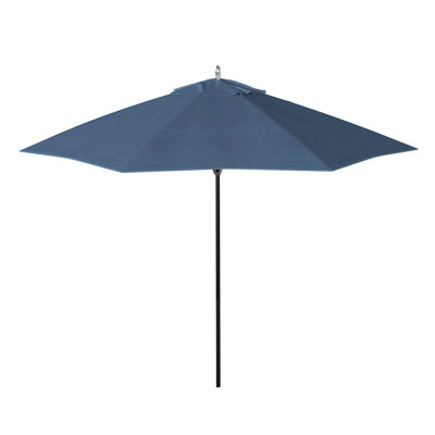 9 Foot Black Aluminum Patio Umbrella With Fiberglass Ribs And Pulley Lift In Regatta Sunbrella