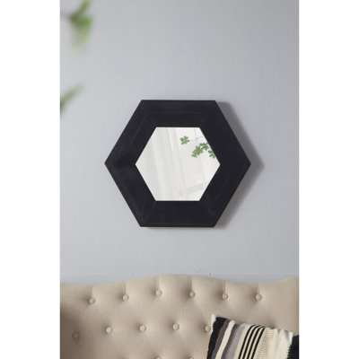 Miroir hexagonal 18,5 po x 18,5 po, décoration de salle de bain en bois massif, hexagonal noir pour rehausser