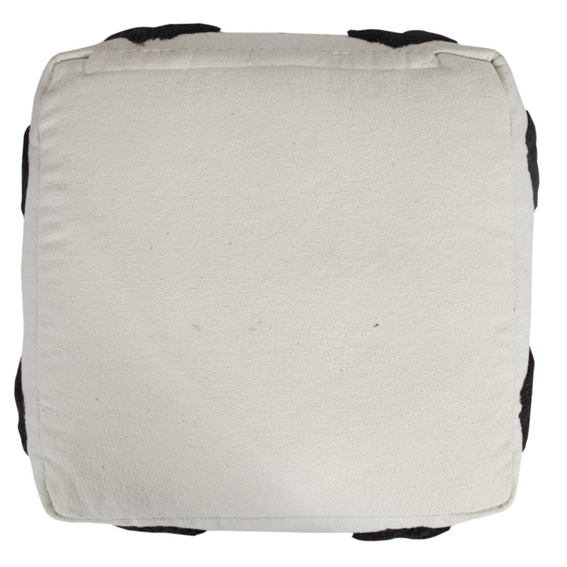 Ivory and Black Diamond Tufted Square Pouf Ottoman, 18" x 14"