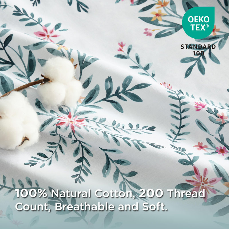 Bedsure 100% Cotton Soft Reversible Flower Bedding Set