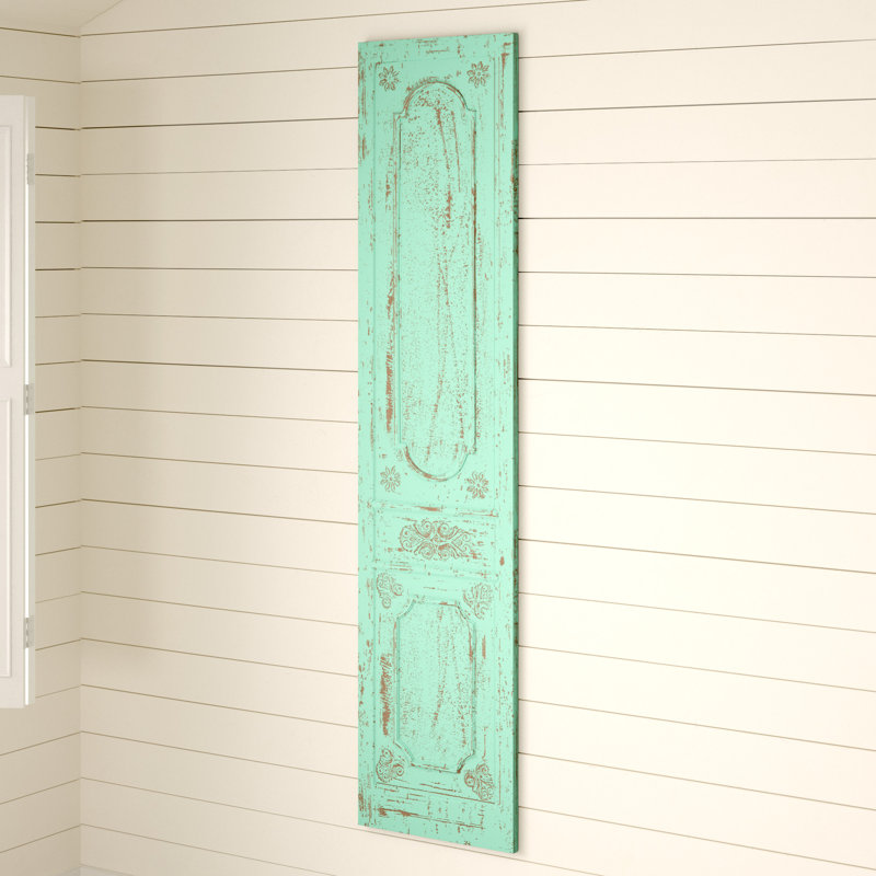 Wood Distressed Antique Door Panel Scroll Green Wall Decor