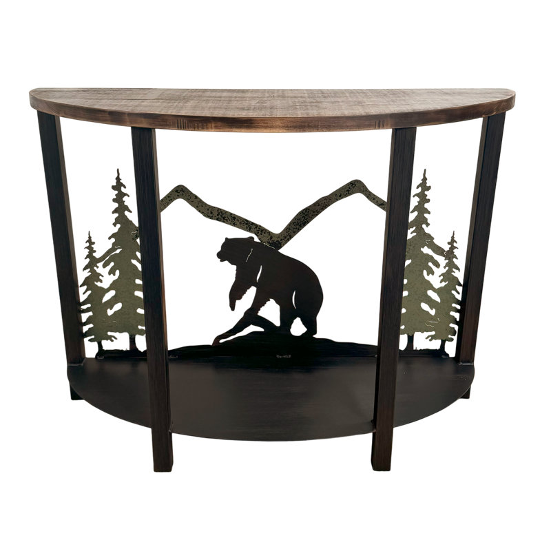 Rugged Pine/Rough Stain Rounded 3D Sofa Table with Bear Scene