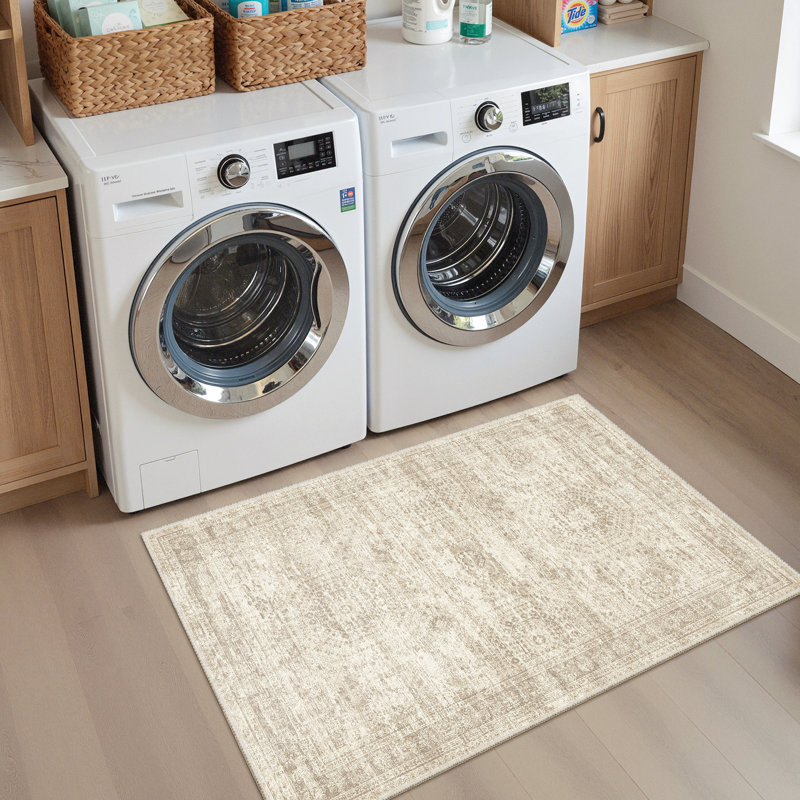 Tapis persan lavable à l'aspect vieilli, Beige, Rectangulaire 2 pi x 3 pi