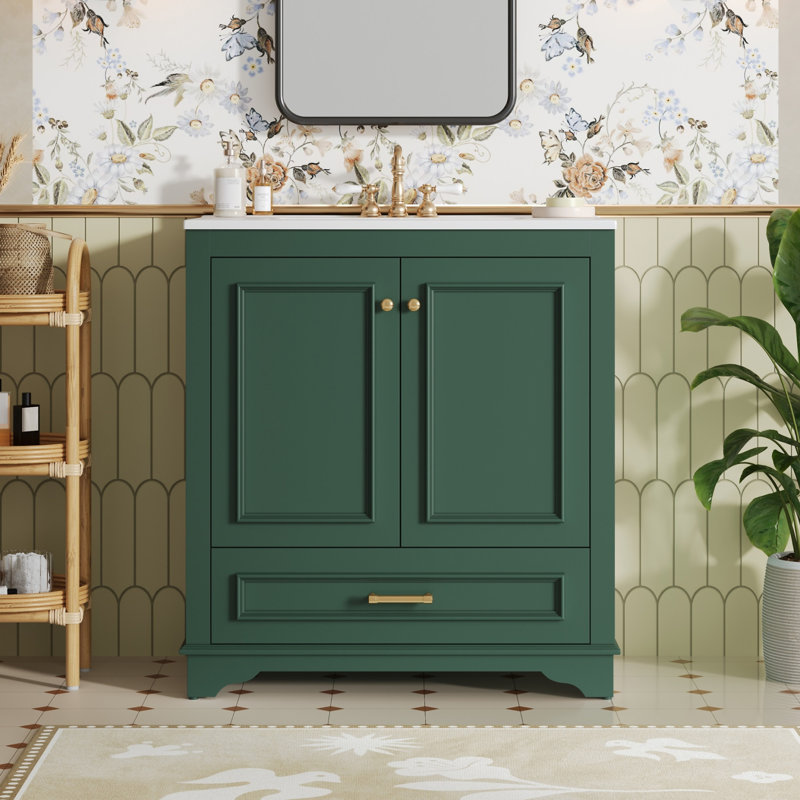 Meuble-lavabo 30 po avec lavabo en céramique, Vert