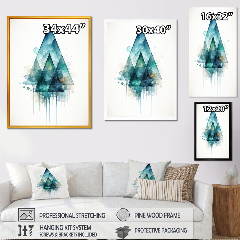 "Échos bleus émeraude de la pyramide", Cadre doré simple, H 32 po x l 24 po x P 1 po