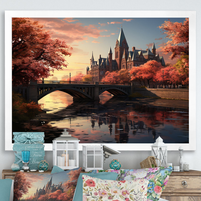 «College On Pond Memories» sur toile, H 34 po x l 44 po x P 1,5 po, Cadre photo blanc