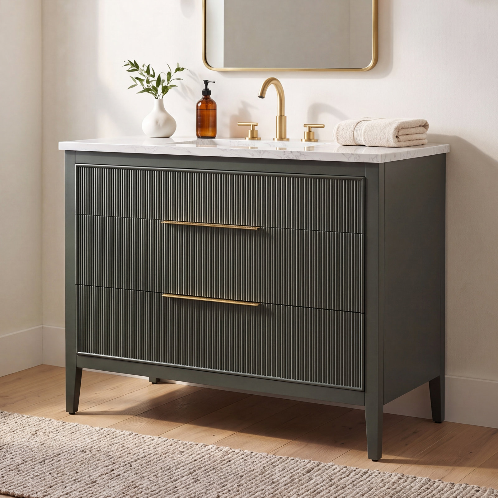 Bilroy 42" Oak Single Bathroom Vanity, Vintage Green