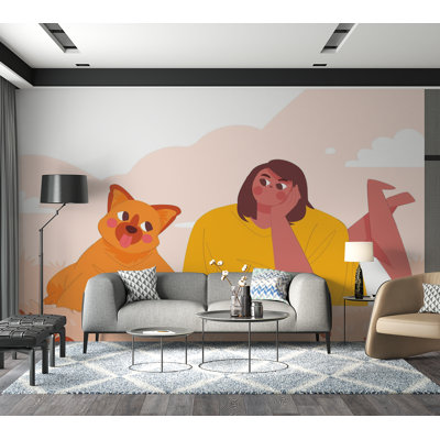 Murale pelez et collez de qualité supérieure - Illustration d'une personne et d'un chat