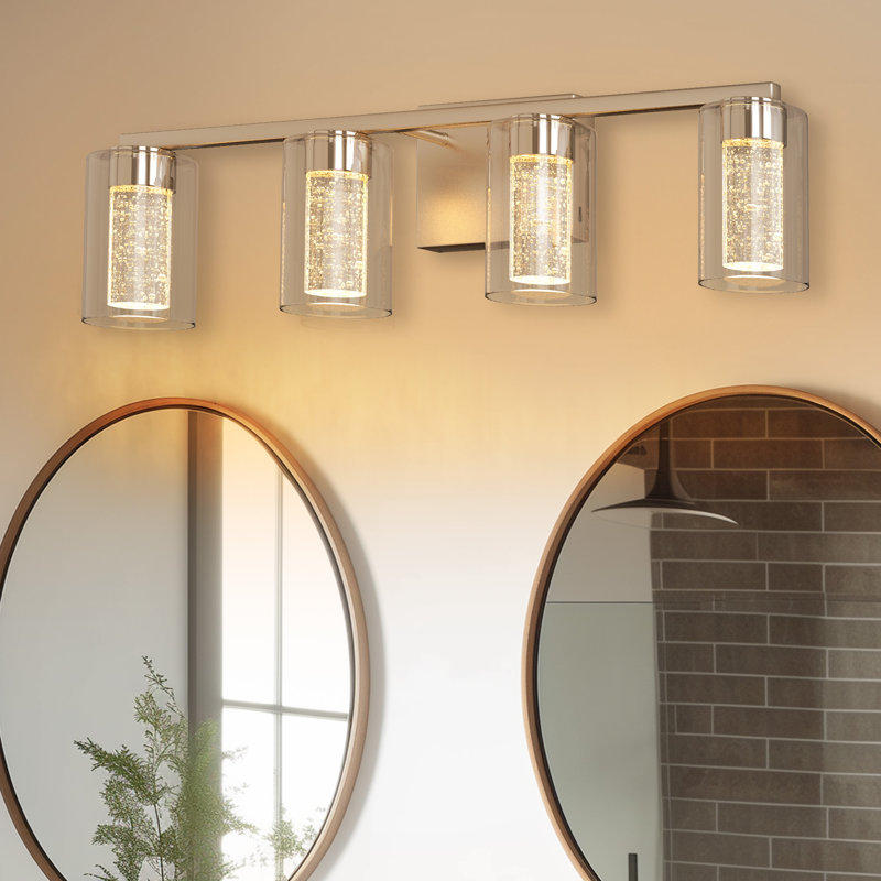 Ayushma Dimmable Crystal LED Bathroom Vanity Light with Glass Shade, Brushed Nickel, 4