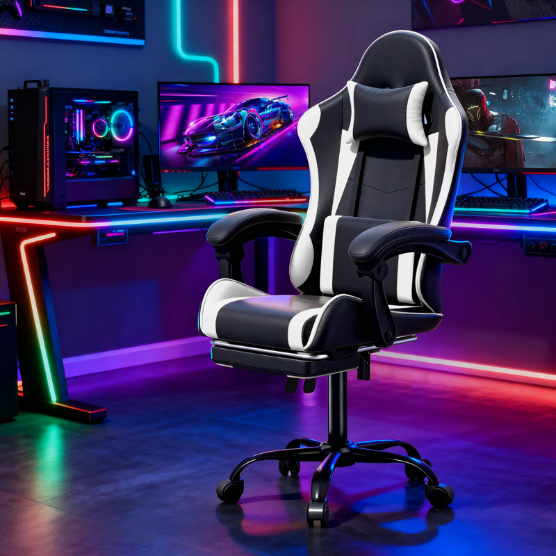 Ergonomic Office Chair With 120° Recline & Extending Footrest Medium-Firm Faux Leather Computer Desk Chair With Lumbar Support & Linkage Armrest