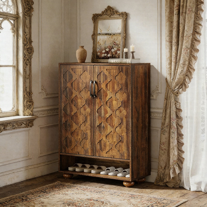 31.5" Shoe Cabinet, 6-Tier Entryway Shoe Storage Cabinet With Adjustable Shelves & Doors
