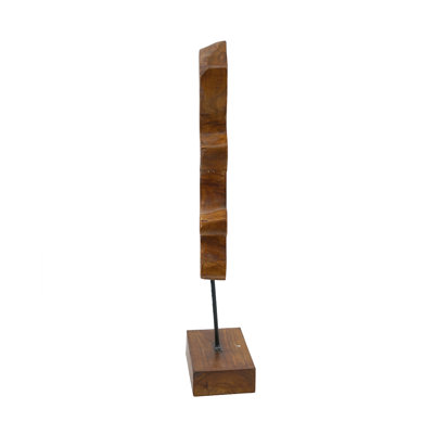 21.5x6x31.5" Abstract Teak Wood Sculpture with Earthy Brown Finish and Pedestal Stand