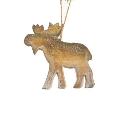 Umber Wooden Moose Ornament Pack of 4
