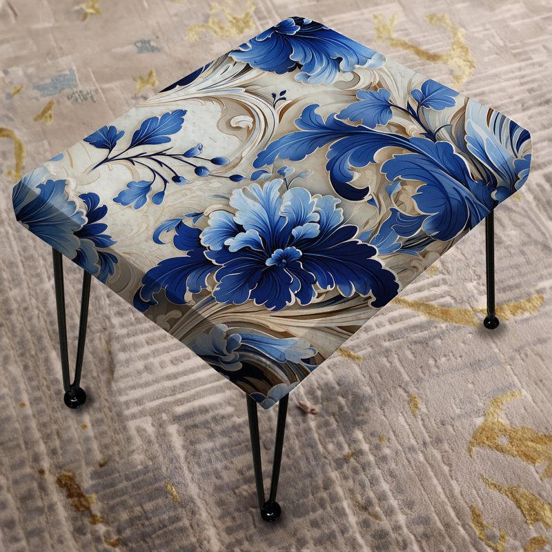 Majestic Cobalt Scrolls Victorian Motif II - Repose-pieds rectangulaire floral