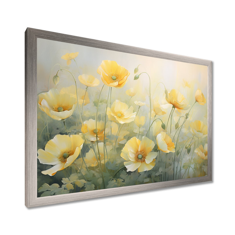 «Malamut White Yellow Buttercups Romantic Impression II - Buttercups», reproduction d'art sur toile encadrée