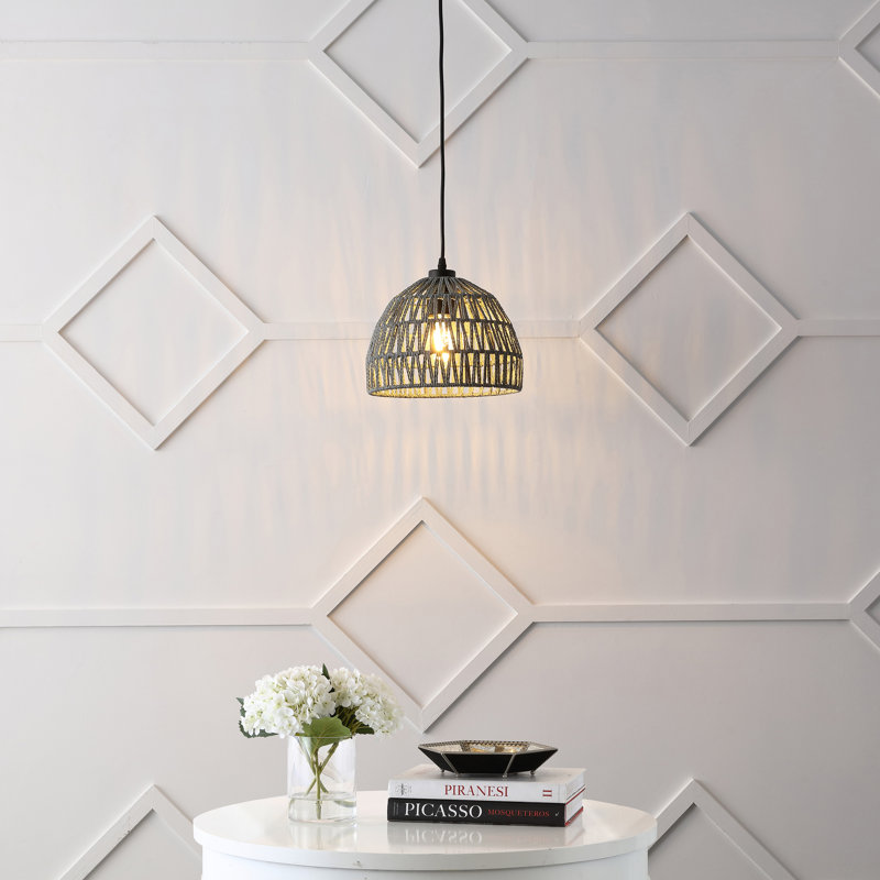 Luminaire suspendu en forme de dôme à 1 lumière Khorawa, Gris, H 70 po x l 10,25 po x P 10,25 po, Noir