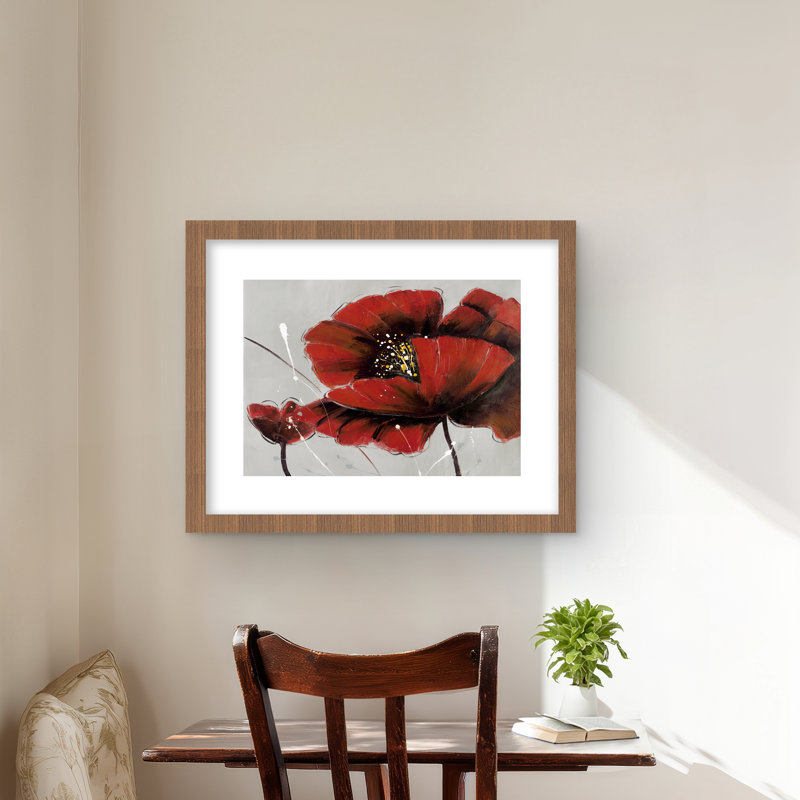 Red Poppy Flowers - reproduction encadrée pour la décoration intérieure, H 16 po x l 20 po