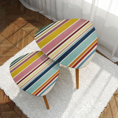 Triangle Nesting Coffee Table Set of 2 colorful seamless mexican style serape gesign End Table Modern Minimalist Side Table Set for Living Room Bedroom