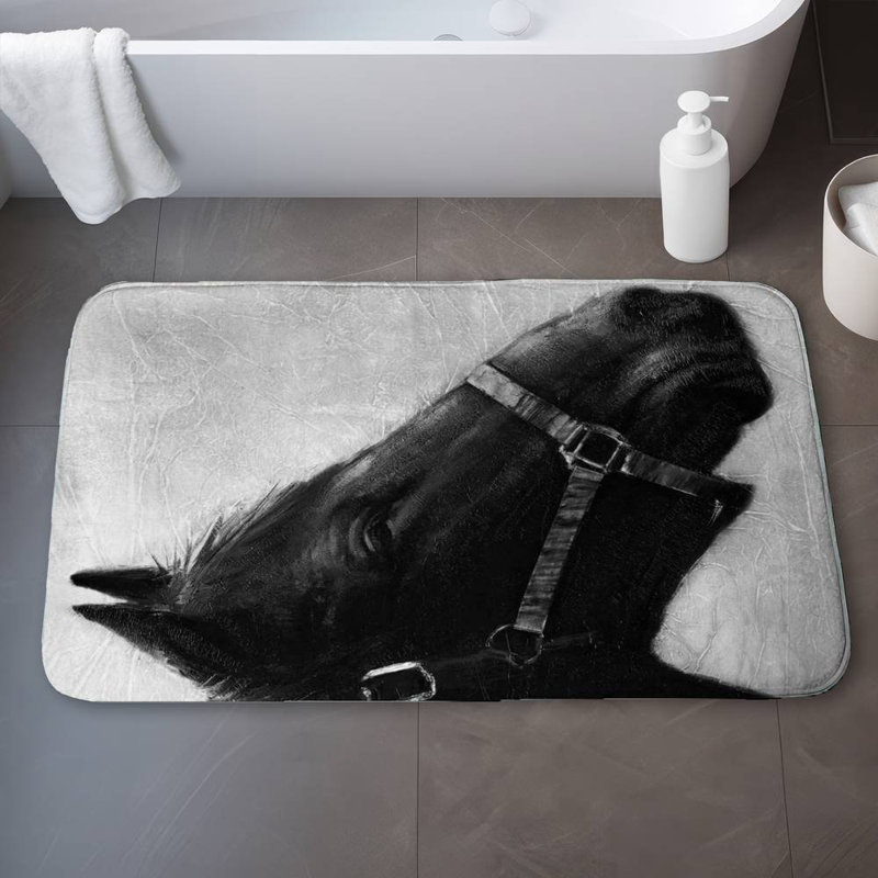 Aigne Non-Slip Bath Mat, 34" W x 21" L, Gray/Black