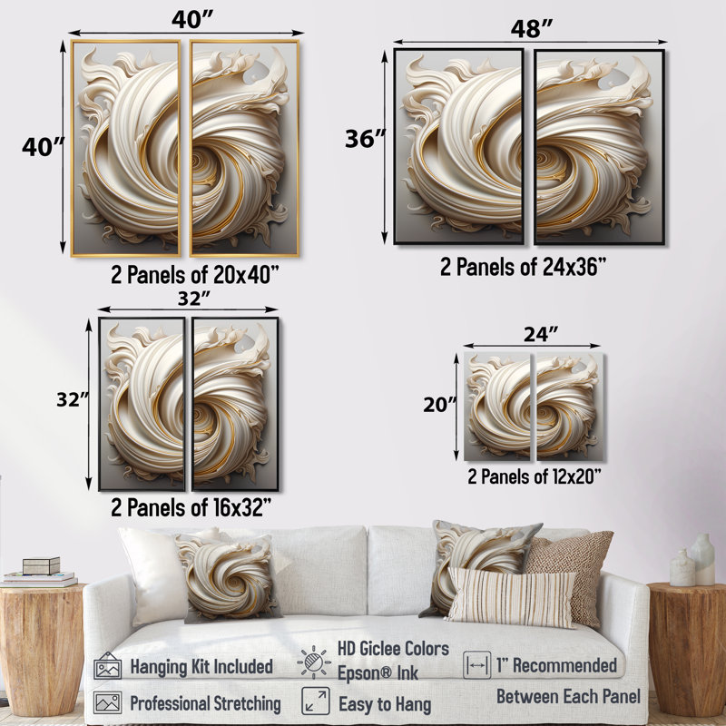 «Tender White Whirling Vision - Large Abstract Spirals», art mural, H 32 po x l 32 po, Toile tendue, Ne s’applique pas