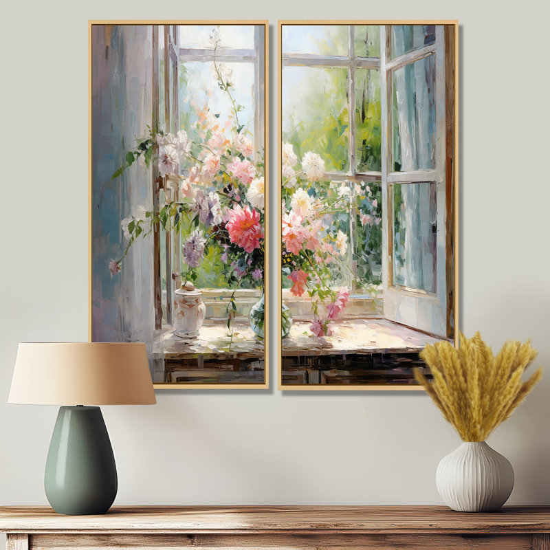 "Delicate Vintage Flower French Window View IV - Window Large", 2 pièces, H 40 po x l 40 po, Crème, crème