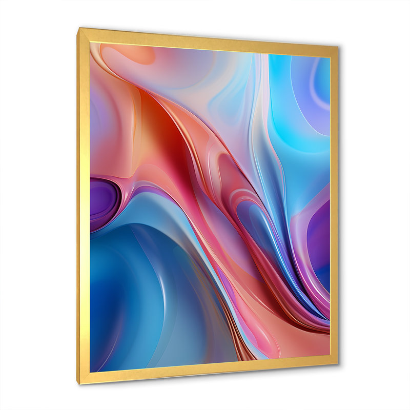 Art mural sur toile abstrait transitionnel bleu et rose III, H 20 po x l 12 po x P 1 po, Cadre doré simple