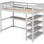 Lit mezzanine simple gris avec dessous de tablettes et bureau - Fabrication en bois massif robuste pour un rangement efficace dans la chambre à coucher-519916019-519916016