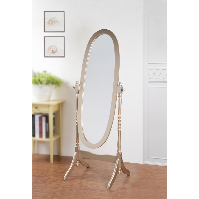 Traditional Queen Anna Style Wood Floor Cheval Mirror, Gold Finish, Gold