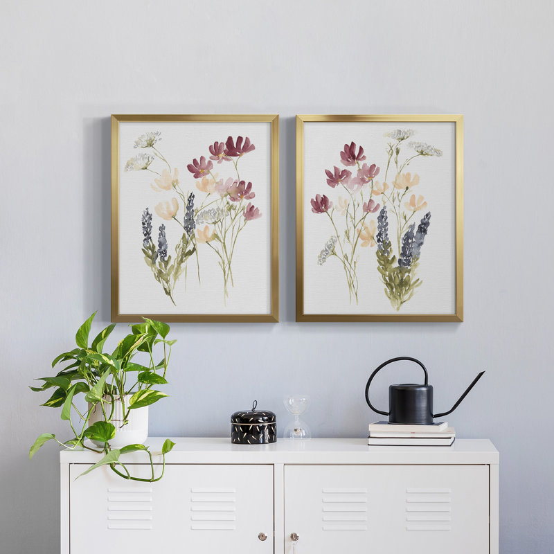 Toile encadrée de qualité supérieure Lobelia Garden I - prête à être accrochée, Papier encadré doré