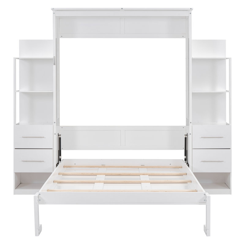 Lit escamotable pleine grandeur avec rangement, bois MDF et conception de maison moderne