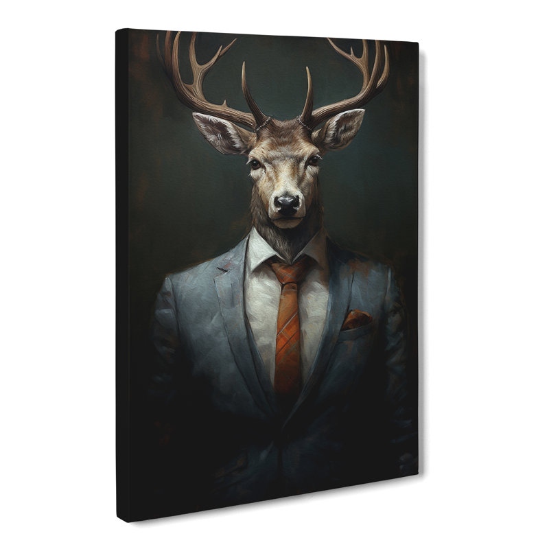 Stag in a Suit Painting No.3 - Wrapped Canvas, 76cm H x 50cm W x 3cm D