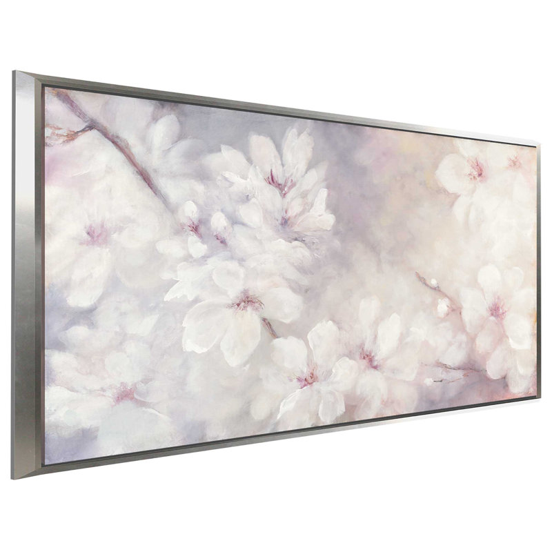 Fleurs de cerisier - reproduction sur toile, H 31,5 po x l 51,5 po x P 2 po, Cadre flottant argent