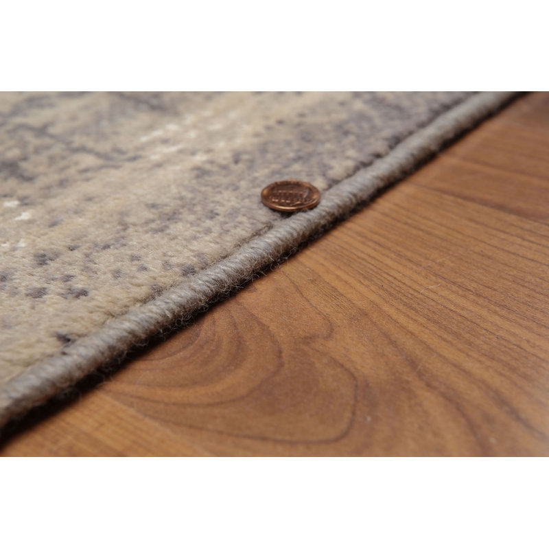 Tapis de couloir unique en laine noué à la main beige / gris 2 pi 4 po x 8 pi Natajah